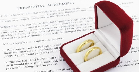 Wedding bands on a prenuptial agreement